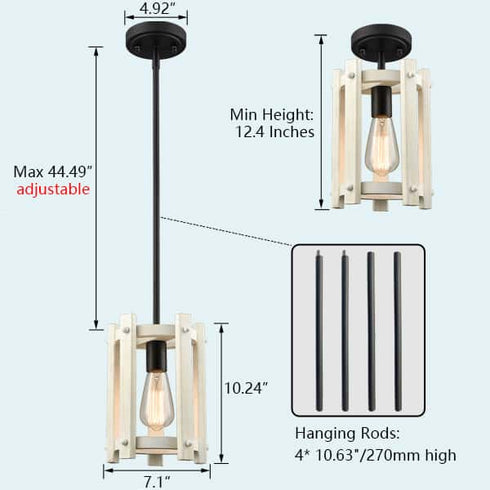 Modern Farmhouse Wood Pendant Light Fixture Black Finish